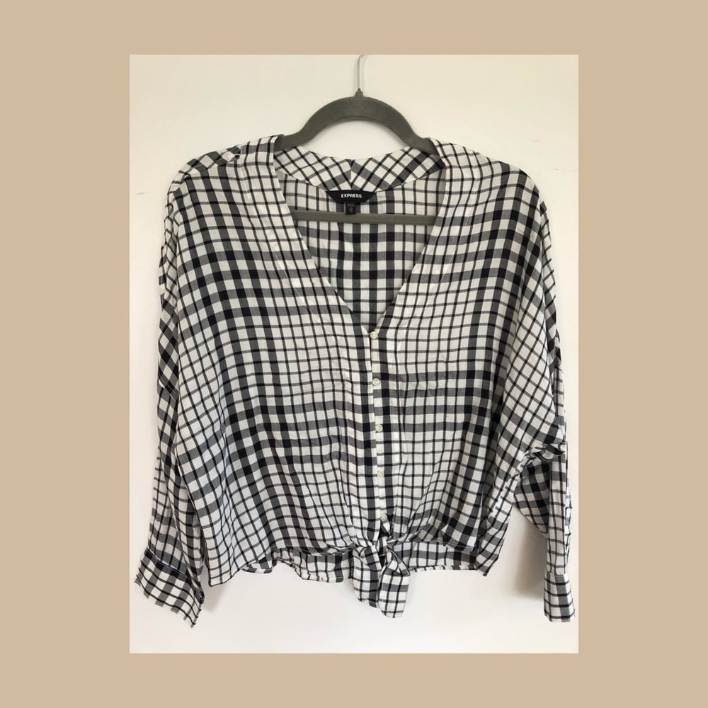 Express Black and White Tie Blouse